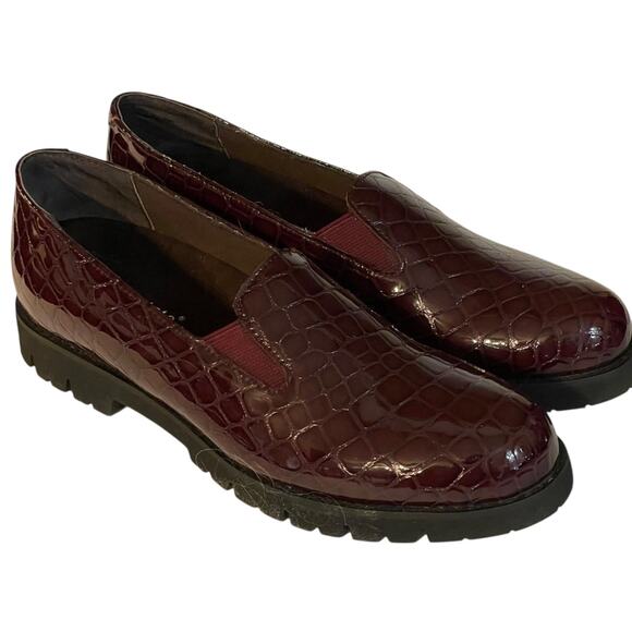 David Tate Burgundy Leather Alligator Print Loafers Size 8SS - Picture 1 of 11